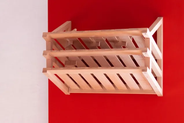 wall mounted storage solution in wood