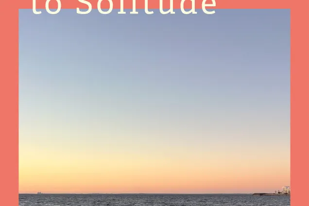 a poster with the image of the sea and a short dock. 