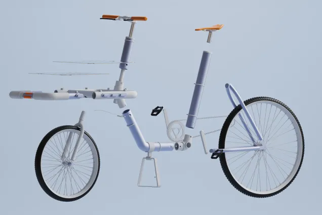 exploded view of a bike. 3D-render. 