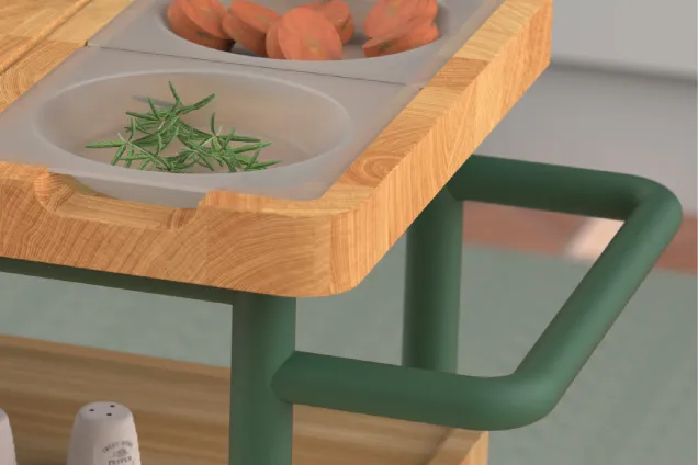 a rolling cart with modular slots for containers. 3D-render. 