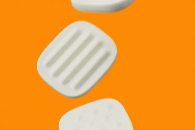 three objects with tactile patterns.