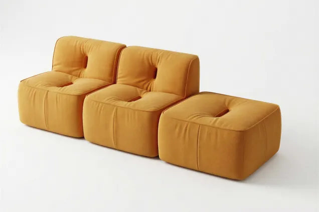 Orange modular sofa. Photo. 