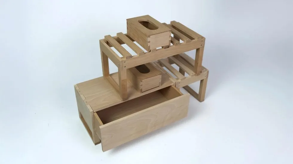 modular wooden boxes and racks for growing mushrooms