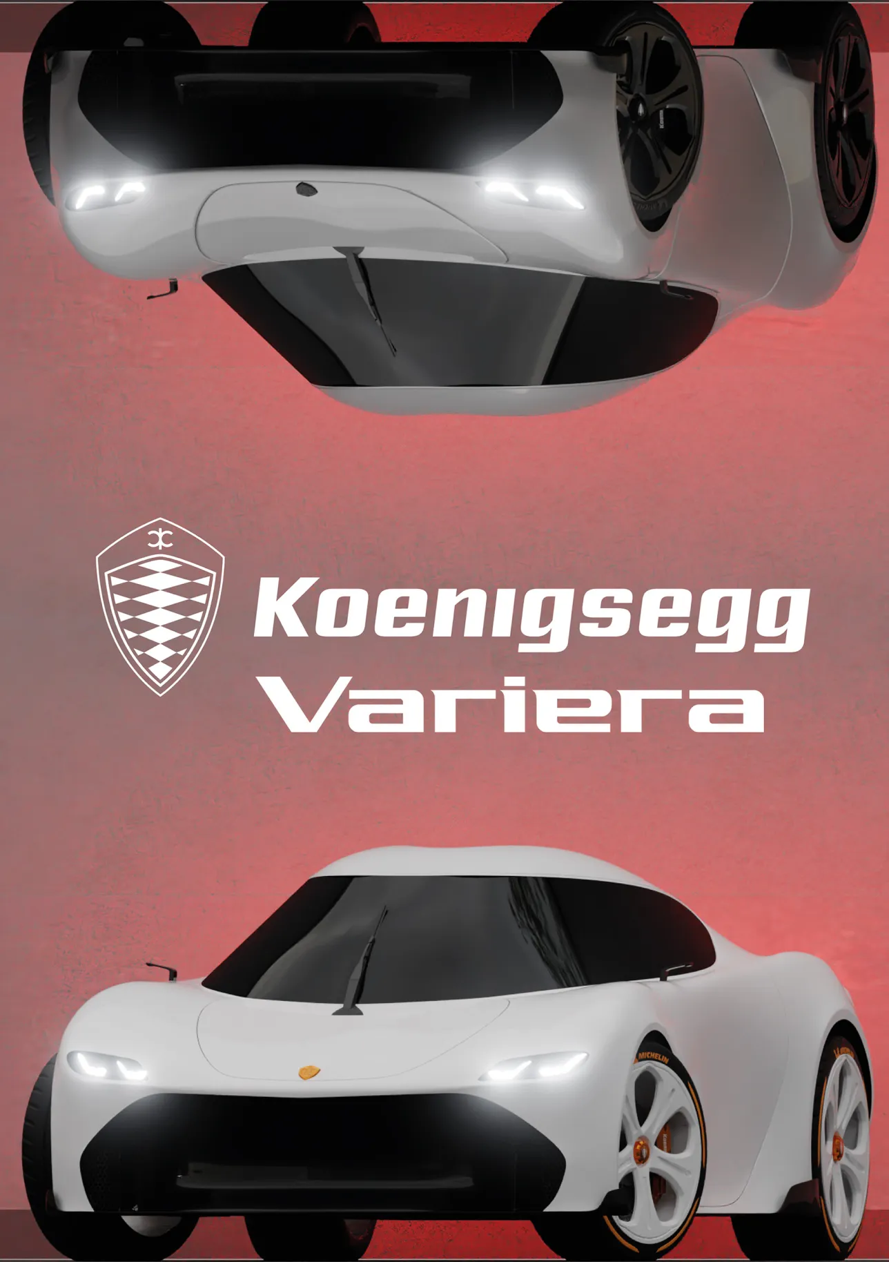a white car with the koenigsegg logotype