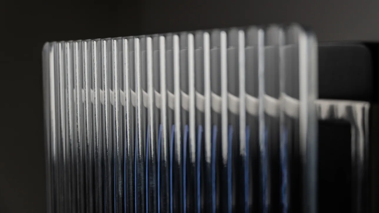 close-up of a ribbed glass surface. Photo. 