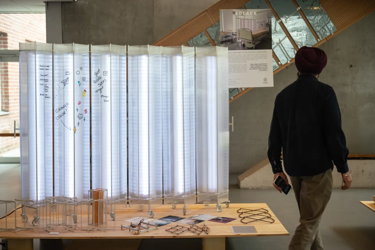 Degree show exhibition along with study models. Photo. 